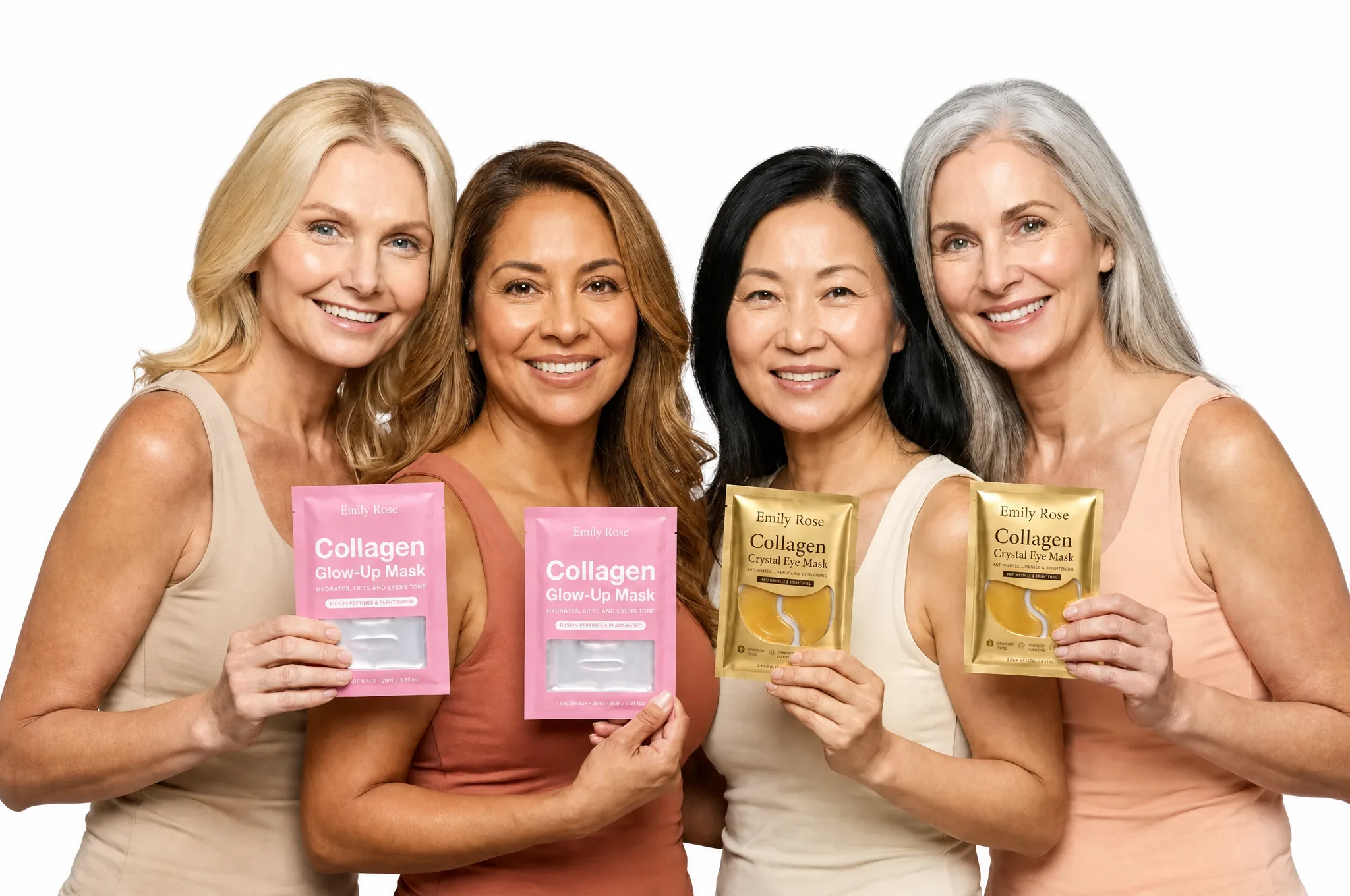Women holding Emily Rose collagen masks